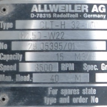 ALLWEILER AG CLT-H 32-16 4.8KW 440V Marine Pump Parts / Centrifugal Pump